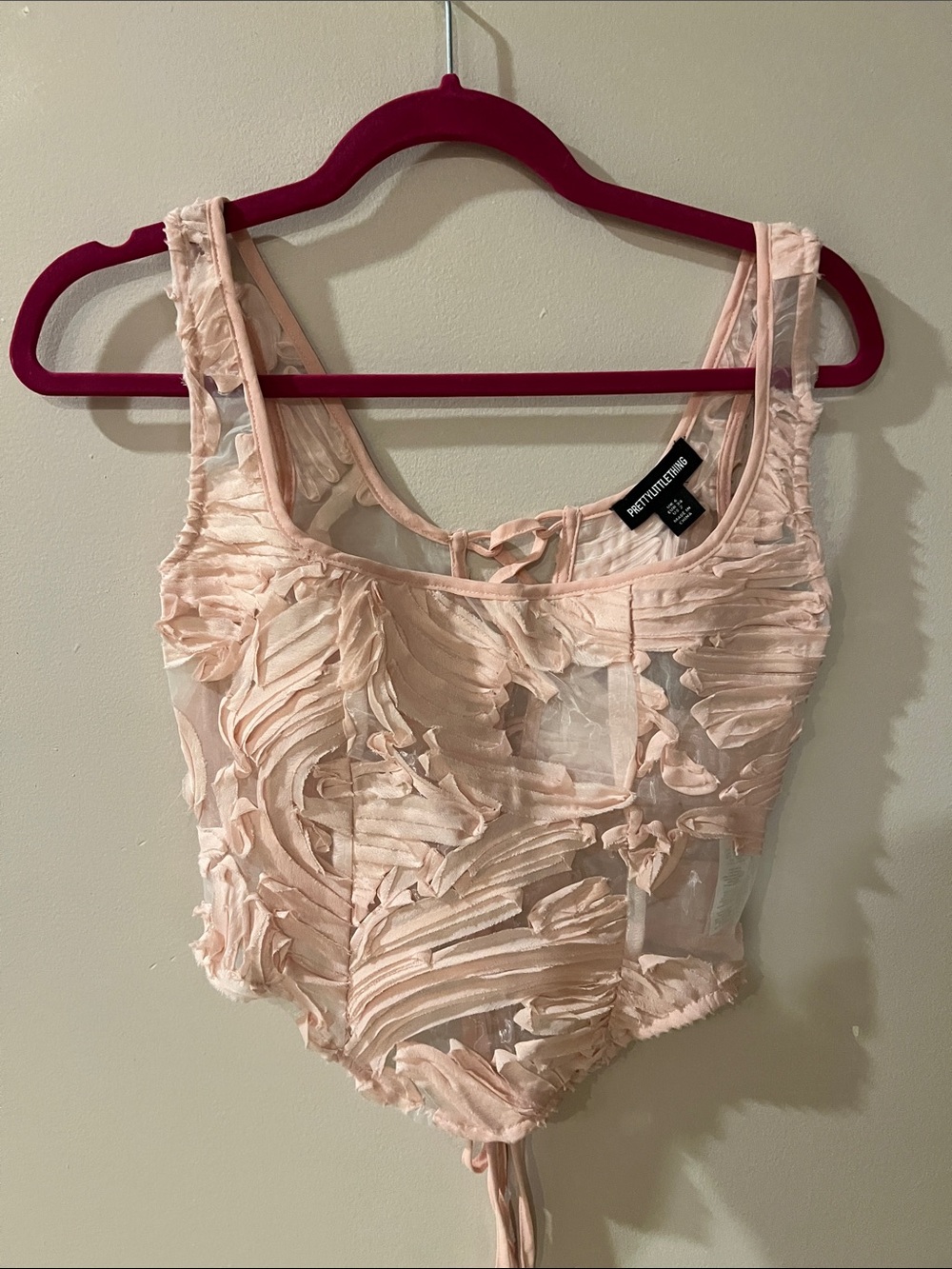 PrettyLittleThing Pale Pink Sheer Appliqué Camisole Top